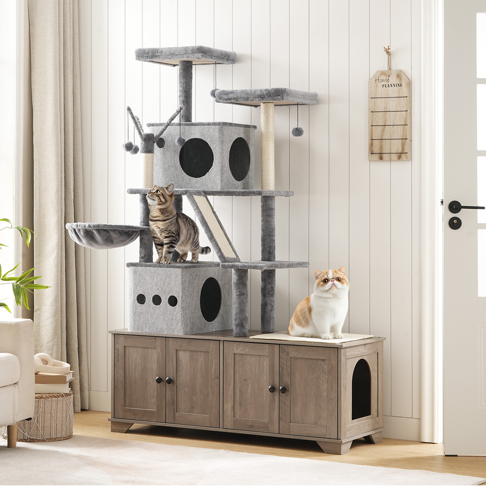 Tucker Murphy Pet™ Cat Tree With Double Cat Litter Box Enclosure | Wayfair